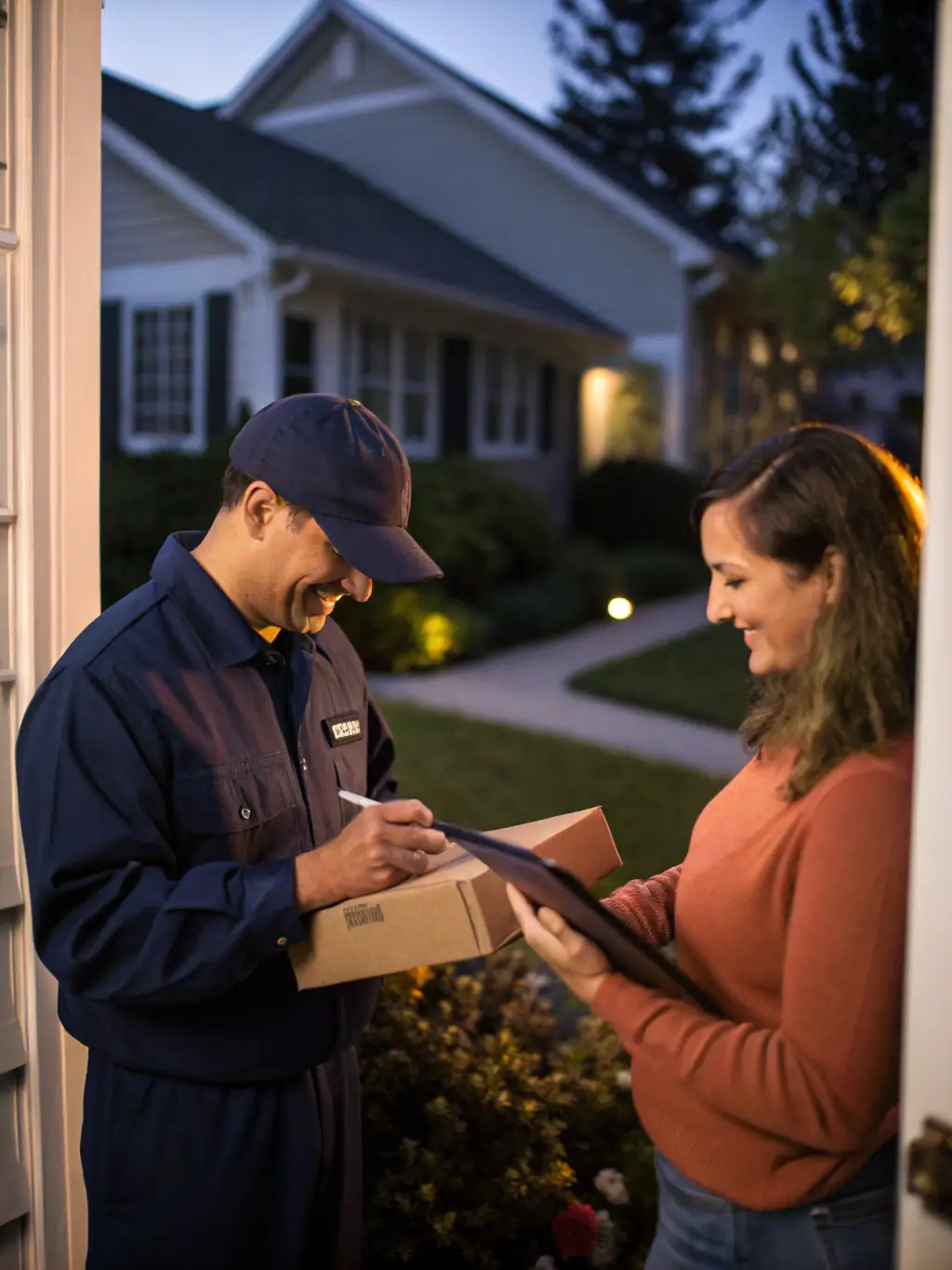 A secure package being handed off with a digital signature confirmation, emphasizing Kernel Delivery's commitment to secure delivery.