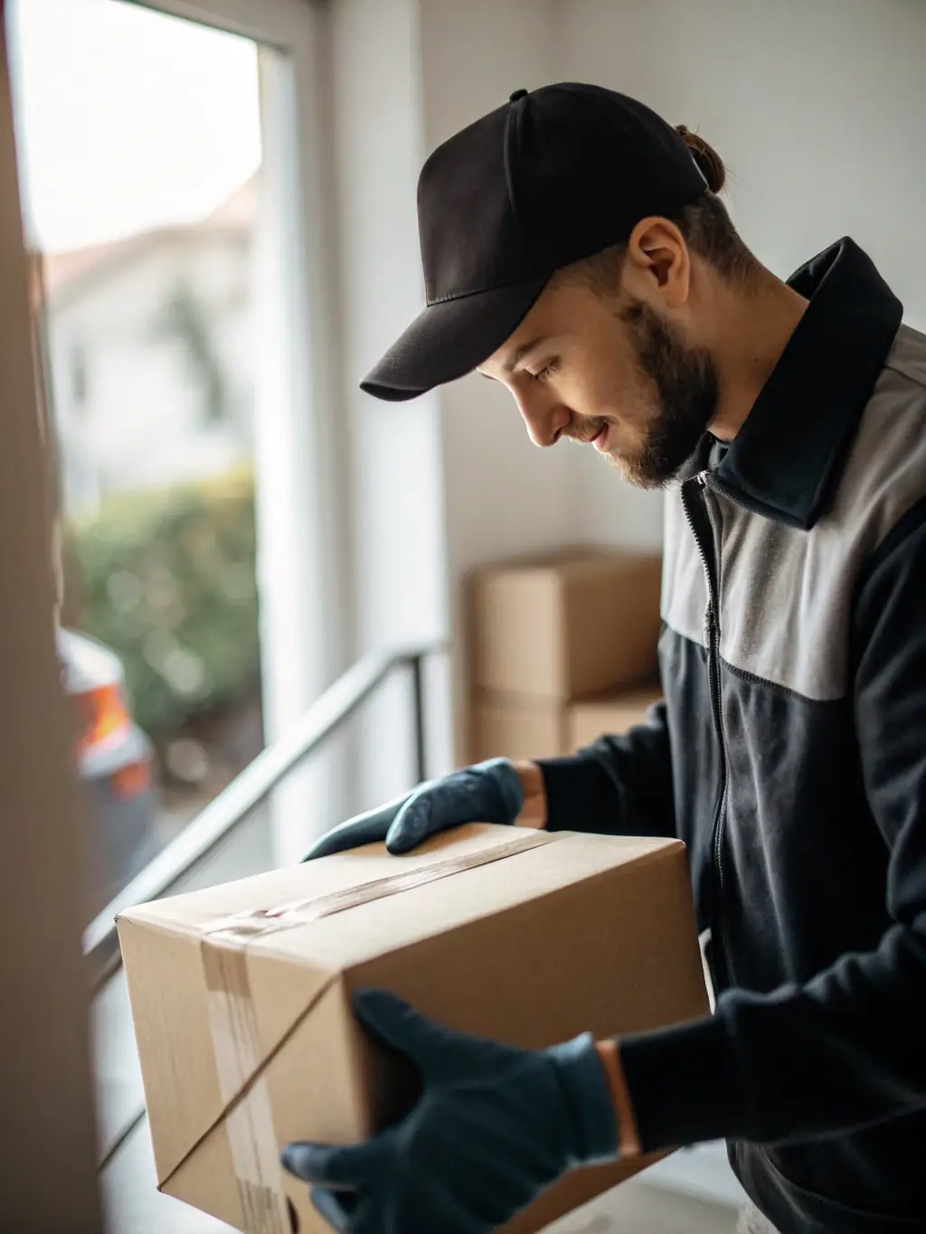 A photo of a Kernel Delivery employee carefully packaging a fragile item, highlighting the care taken with delicate shipments.
